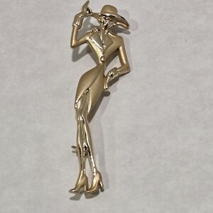 AJC Vintage Goldtone Lady In Hat Brooch